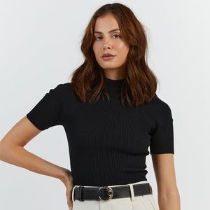 Ann Taylor Black Ribbed Knit Quarter Sleeve Blouse